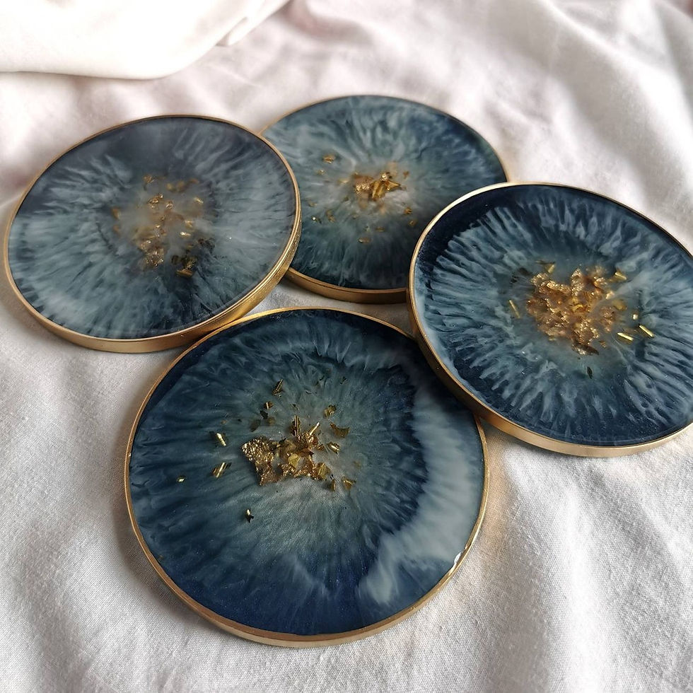 Navy blue, White And Gold Geode Resin Coasters