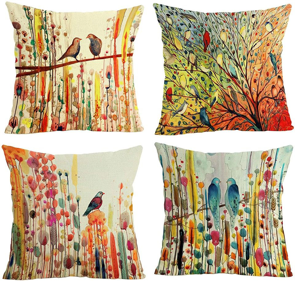 Set of 4 Cotton Linen Outdoor Decorative Geometric Square Creative Sofa Pillowca