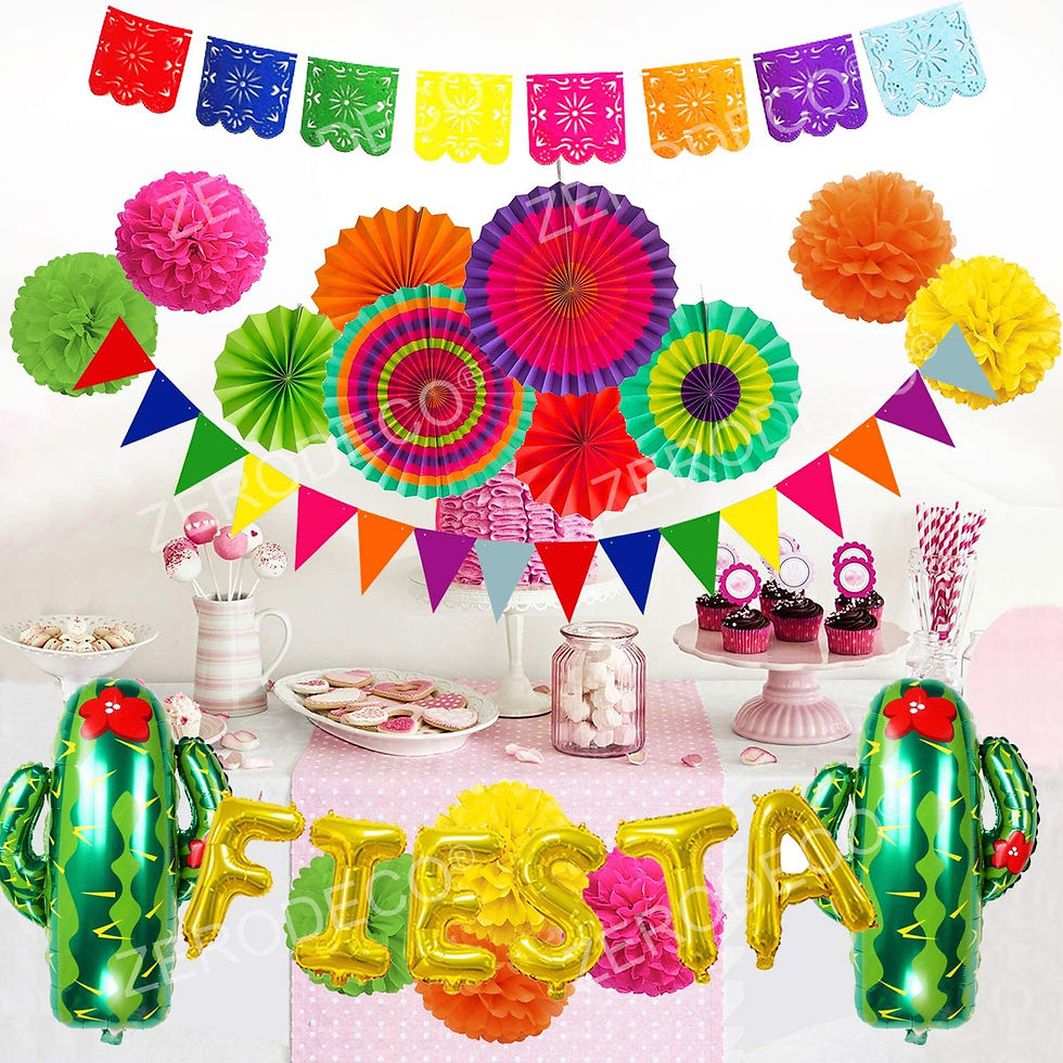 Party Decoration, Multicolor Vibrant Hanging Paper Fans Pompoms Latex Balloon