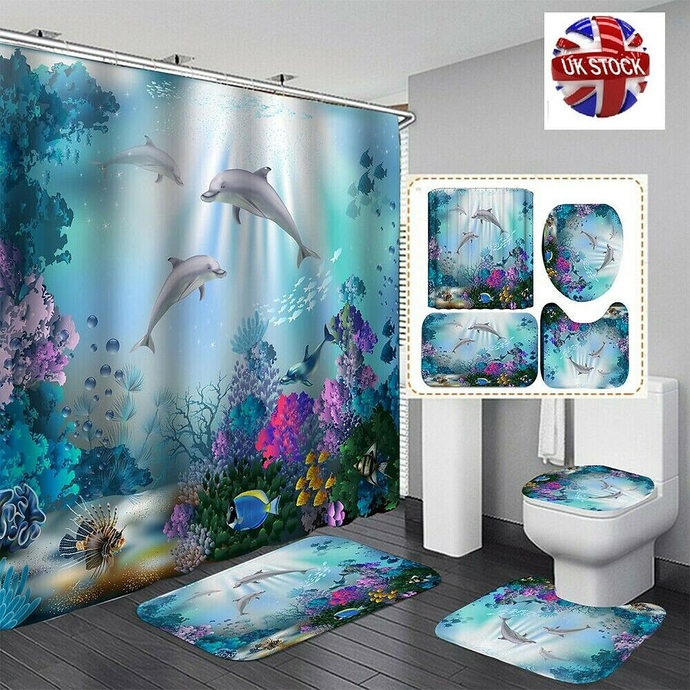 4Pcs Shower Curtain Waterproof Bathroom Bath Mat Lid Toilet Rug Non-Slip Set New