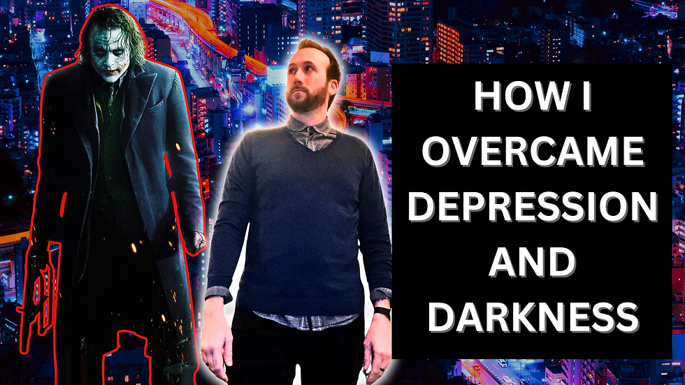 joker from dark knight and author matt jones with title saying how I overcame depression and darkness