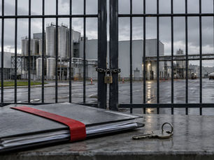 Verschlossenes Werk als Symbol für externe Verwaltung und politische Geschäftsrisiken