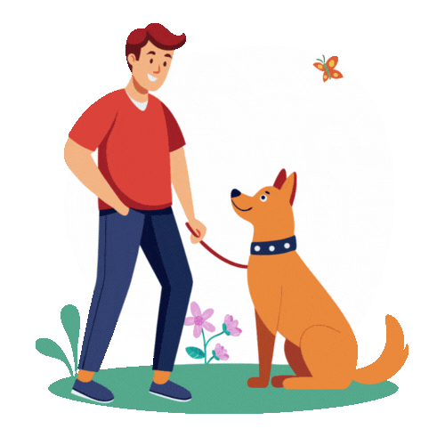 GIF of man with dog on a leash