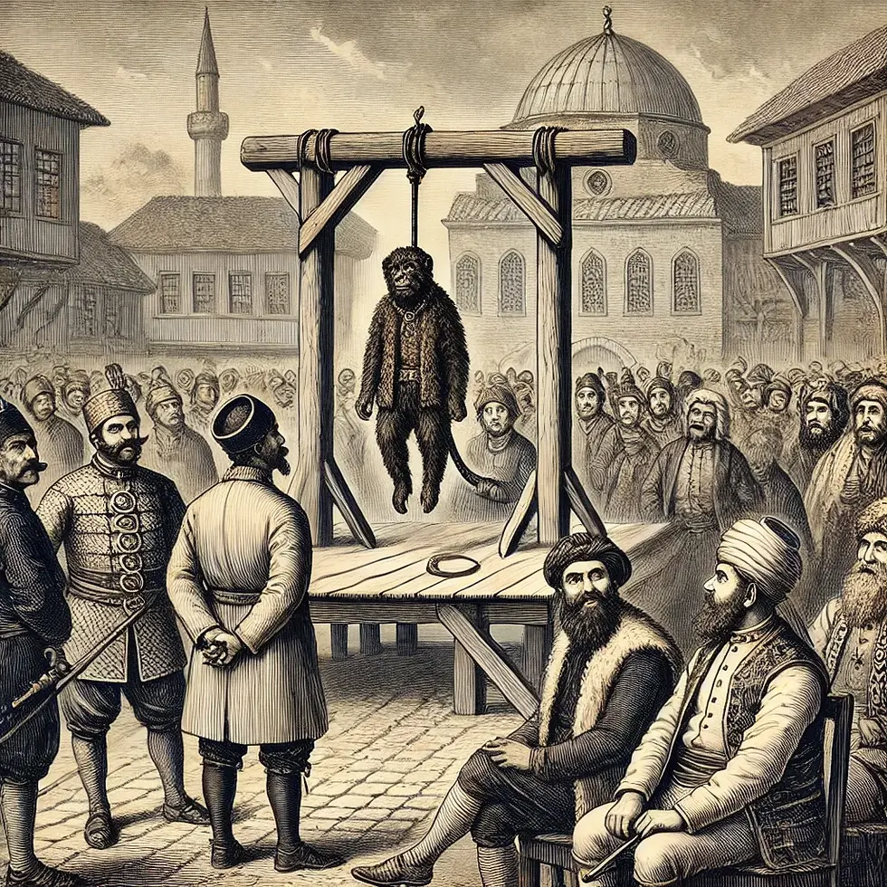 Osmanlı'da yapılan bir maymun idamı.