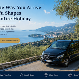 Private transfer in Corfu with olive trees and sea view