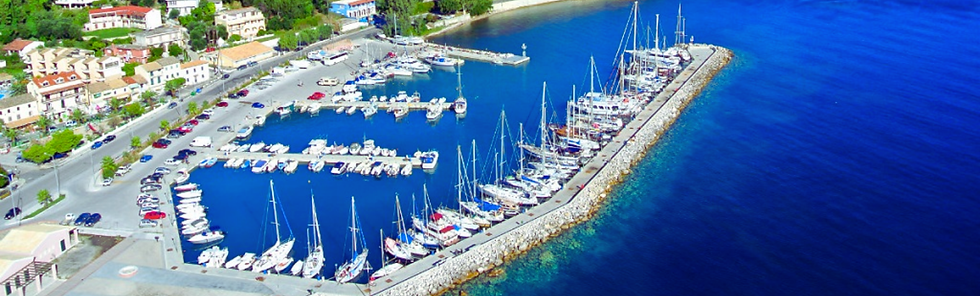 Benitses Marina with luxury yachts