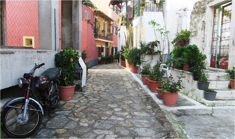 Traditional streets of Benitses village Corfu