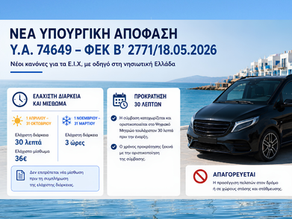 Νέα Υπουργική Απόφαση για τα Ε.Ι.Χ. με Οδηγό στα Νησιά.
