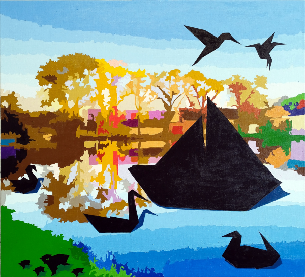 Finished painting of Bustehrad, Ota Pavel Pond, artist Lenka Husáriková