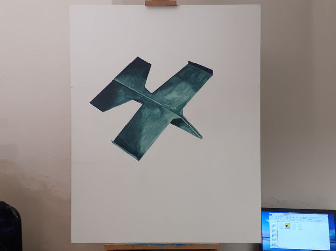 Progress of work on The painting Yellow landing