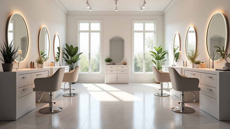 Eye-level view of a clean and modern beauty studio interior