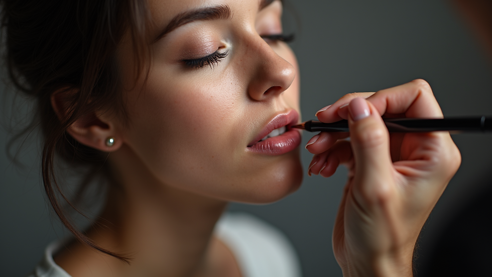 Close-up view of a lip artist applying semi-permanent lip makeup