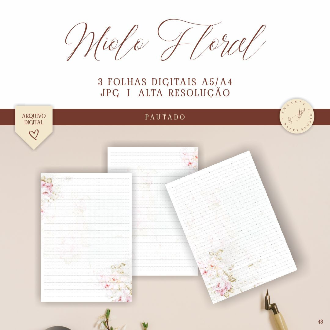 Kit 3 Miolos Florais Insert Planner JPG