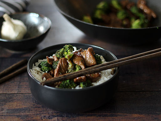 BEEF AND BROCCOLI WITH RICE - საქონლის ხორცი და ბროკოლი ბრინჯით