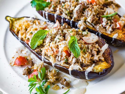 RICE STUFFED EGGPLANTS - ბრინჯით ფარშრებული ბადრიჯანი