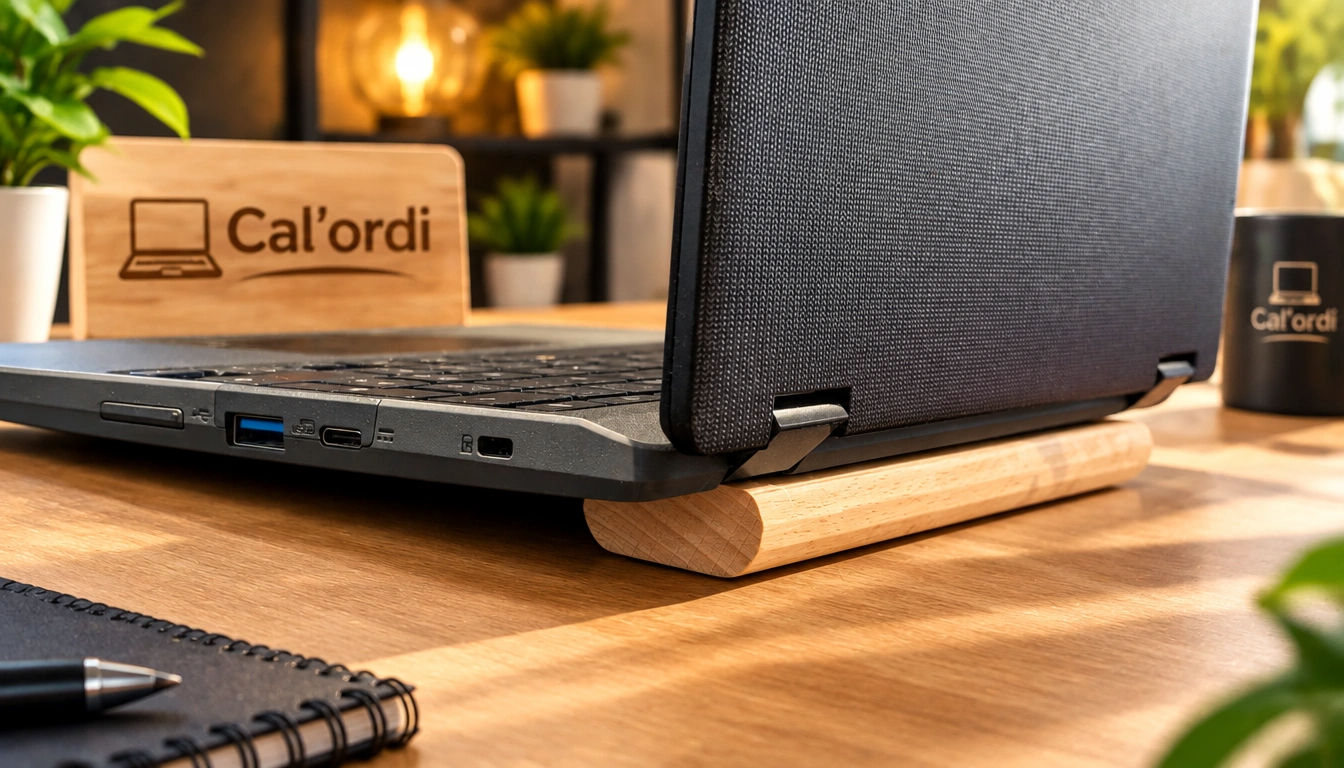 Le Cal'Ordi - Support élévateur ergonomique pour PC portable en bois gravé