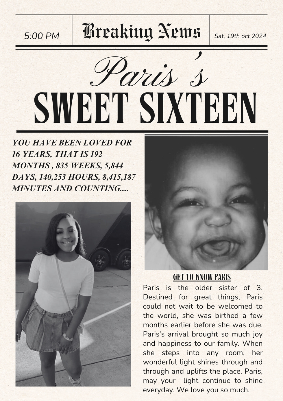 Black and Beige Vintage Newspaper Baby Announcement Poster