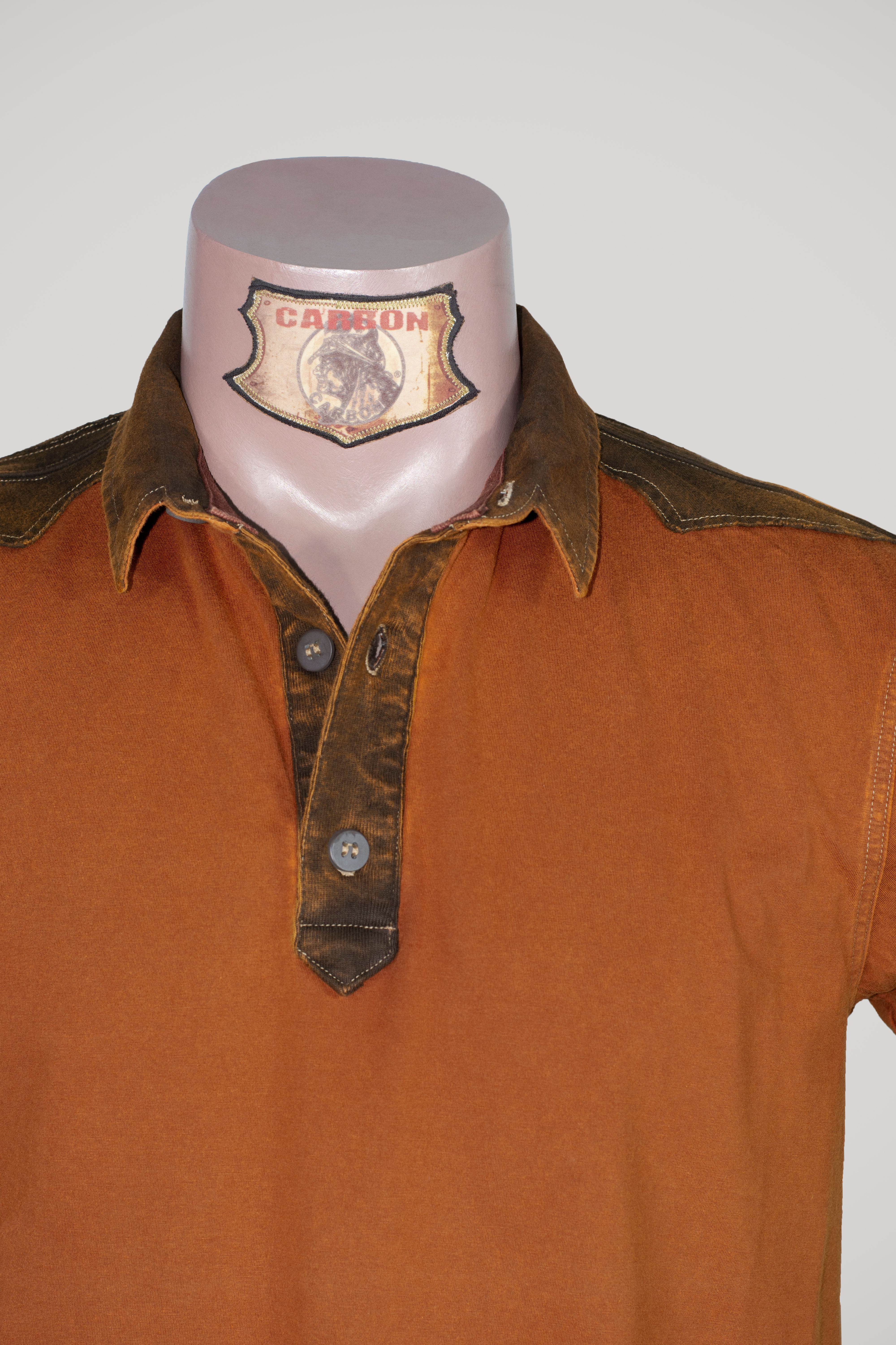 CARBON Falcon Button Collar Shirt - Brick Orange and Leather Brown