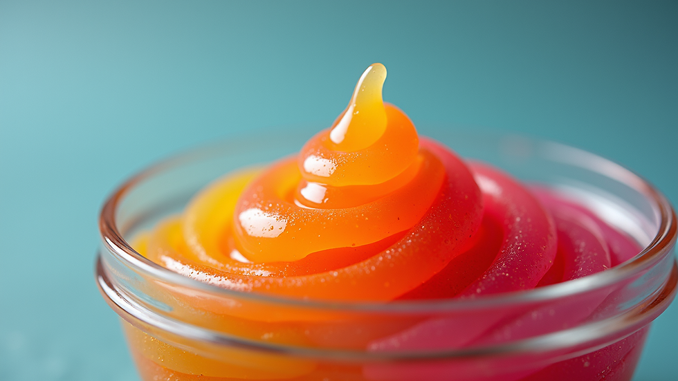 Close-up view of colorful homemade slime in a clear bowl