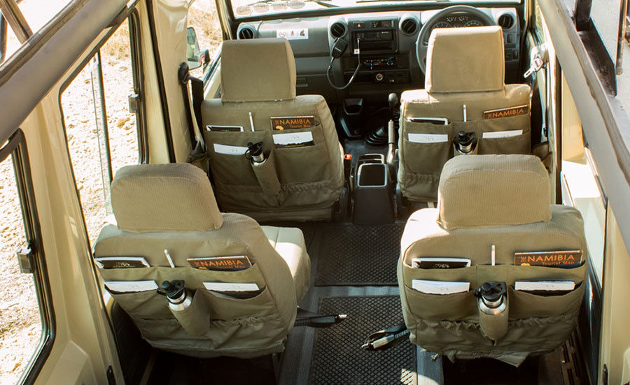 Safari Vehicle interior has nice space for each guest on safari