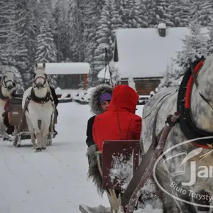 Góralska muzyka i ogień na kuligu w Zakopanem.