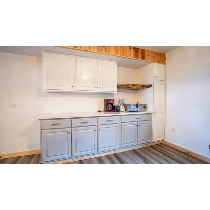 second floor coffee bar at 3 story barn rental property in northern wisconsin