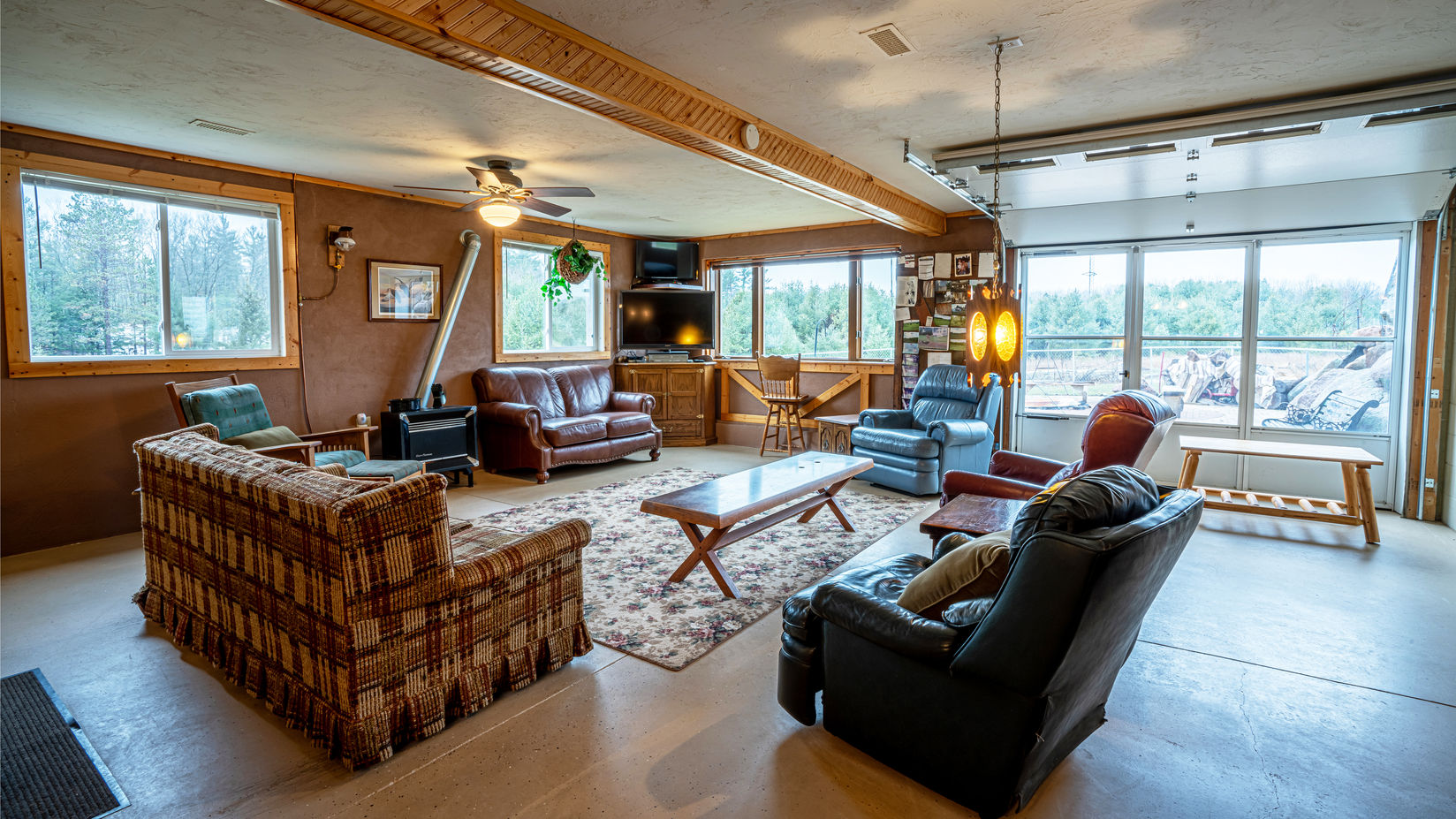 first floor living room at barn rental in northern wisconsin