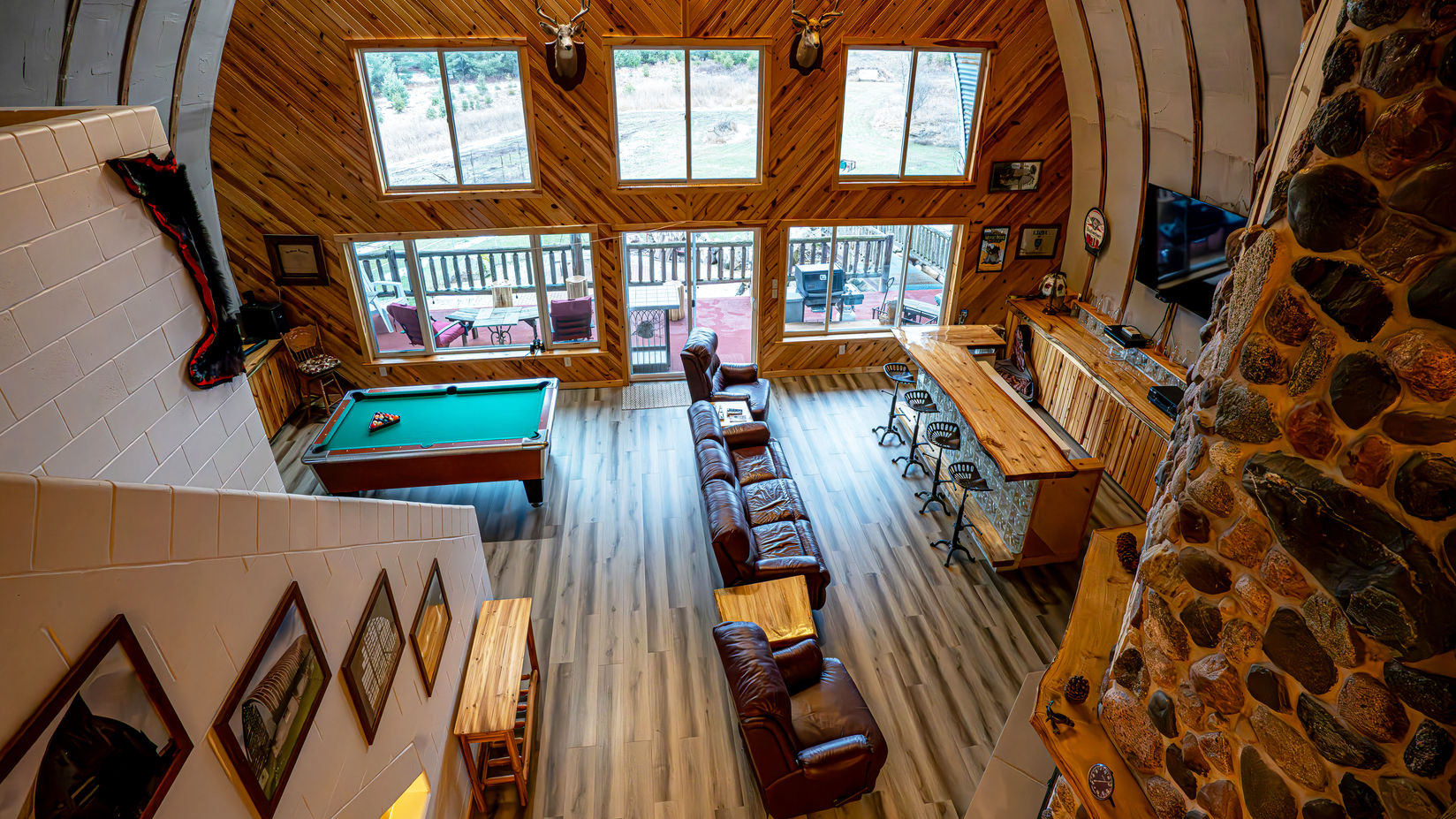 entertainment area on 2nd floor of barn rental in northern wisconsin