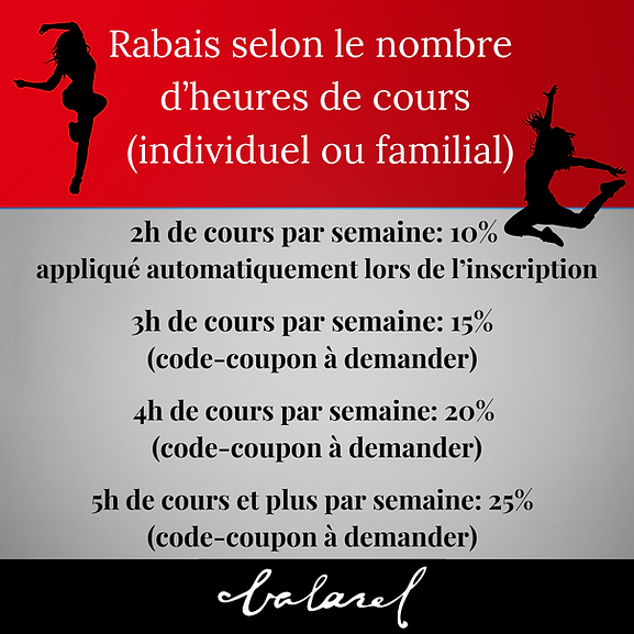 À Balarel, vous bénéficiez de rabais selon le nombre d’heures de cours pris par élève et p