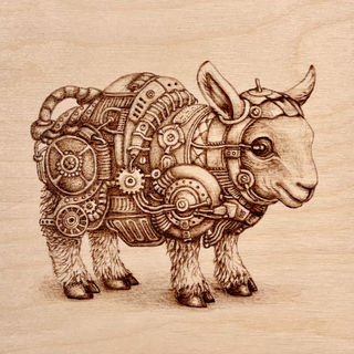 Chubby lamb with intricately detailed steampunk fleece