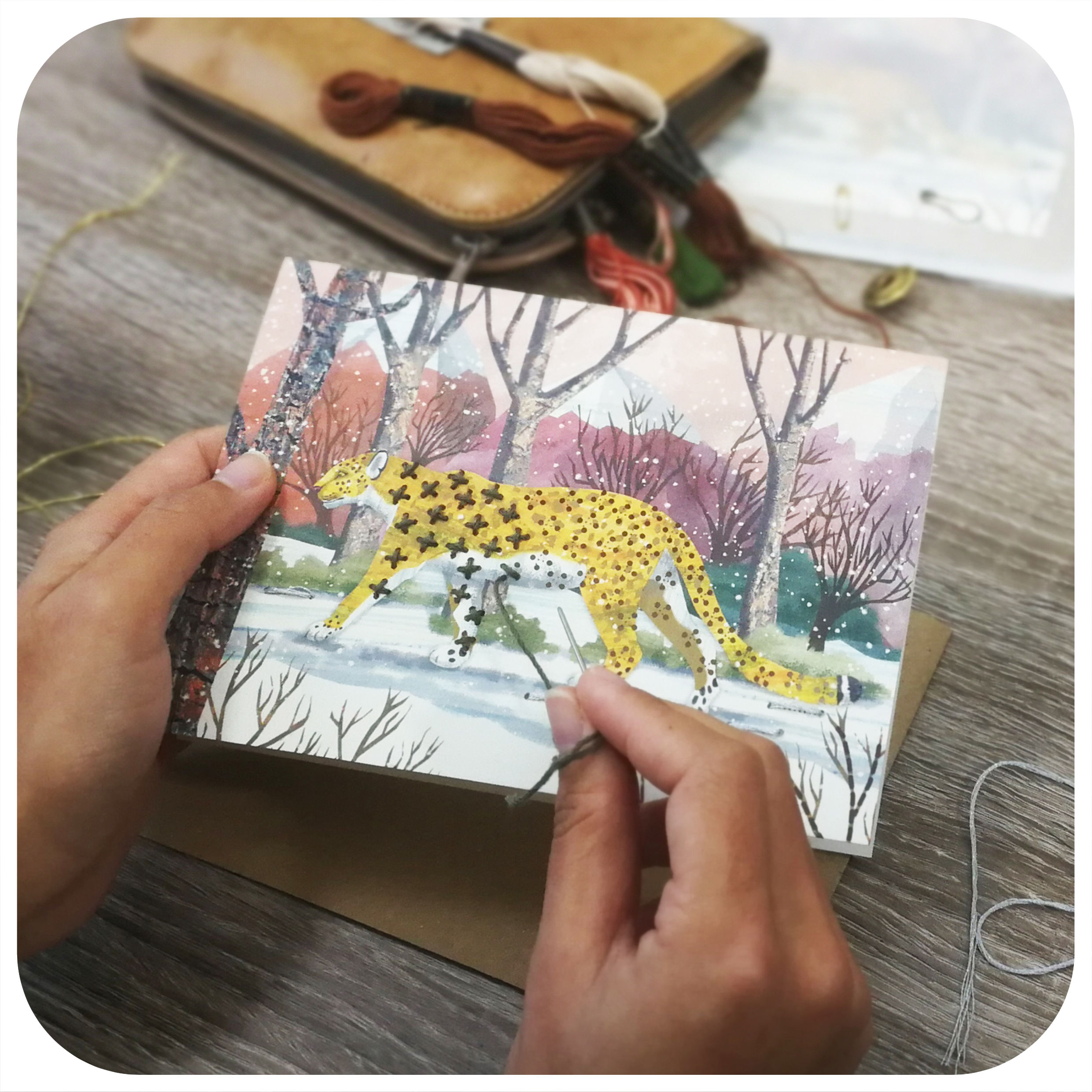 Embroider Me Amur Leopard Greeting Card