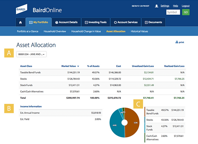 Baird Online Asset Allocation Screenshot Example