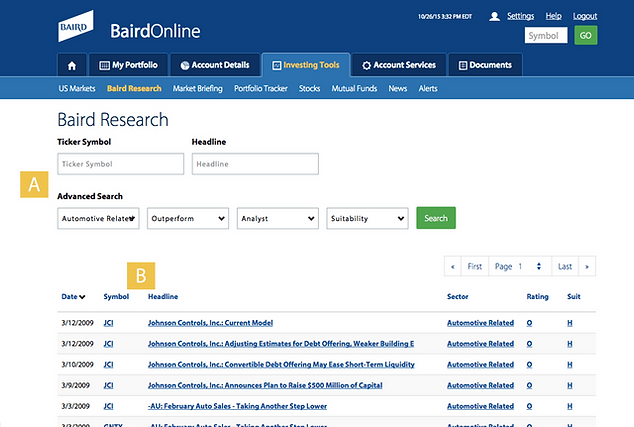 Baird Online Baird Research Screenshot Example
