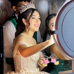 Quinceañera using our Selfie Photo Booth getting ready to strike a pose in Modesto.