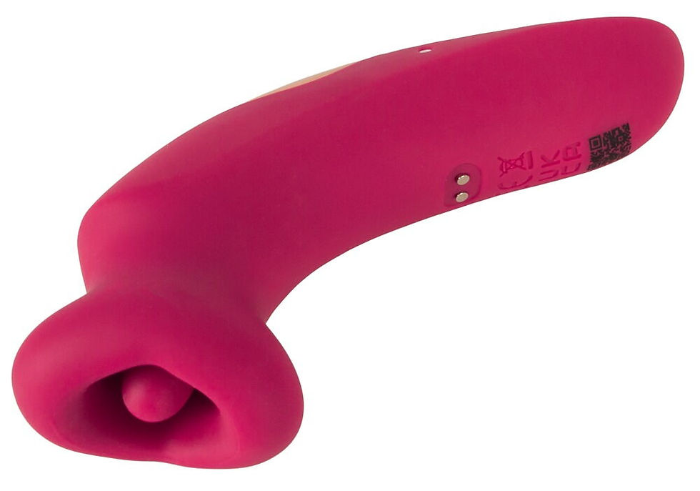 Miniaturbild: Zungenvibrator mit vakuumierender Saugfunktion. Zunge beweglich und vibrierend. liegend mit Fokus auf Mundbereich