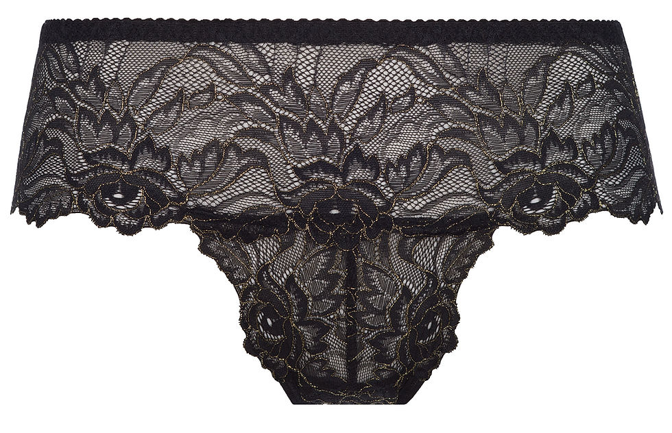 Miniaturbild: schwarzer Spitzenpanty mit goldfarbenen Stickereien