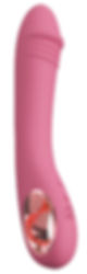 rosa G-Punkt Vibrator. leicht gebogen und mit Ringgriff. Eichel stilisiert und strukturiert. Ansicht schräg vorne