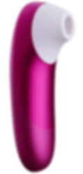 Womanizer Pro. Pinke Basis. Weißer Stimulationskopf. Schlichtes minimalistisches Design. Seitenansicht schräg links vorne