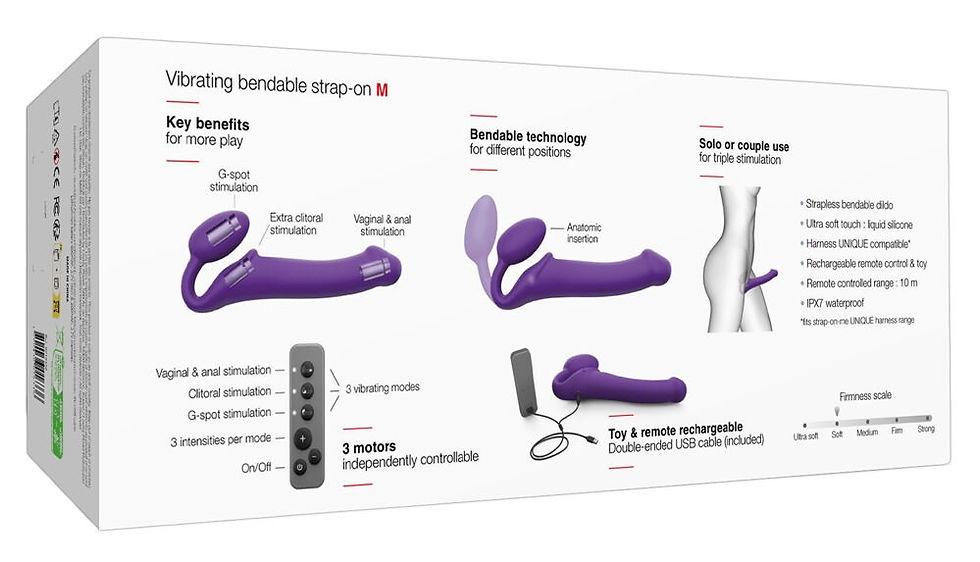 Miniaturbild: Strapless Stra-On Vibrator mit Vaginalplug. Kein Harness benötigt. Frontansicht