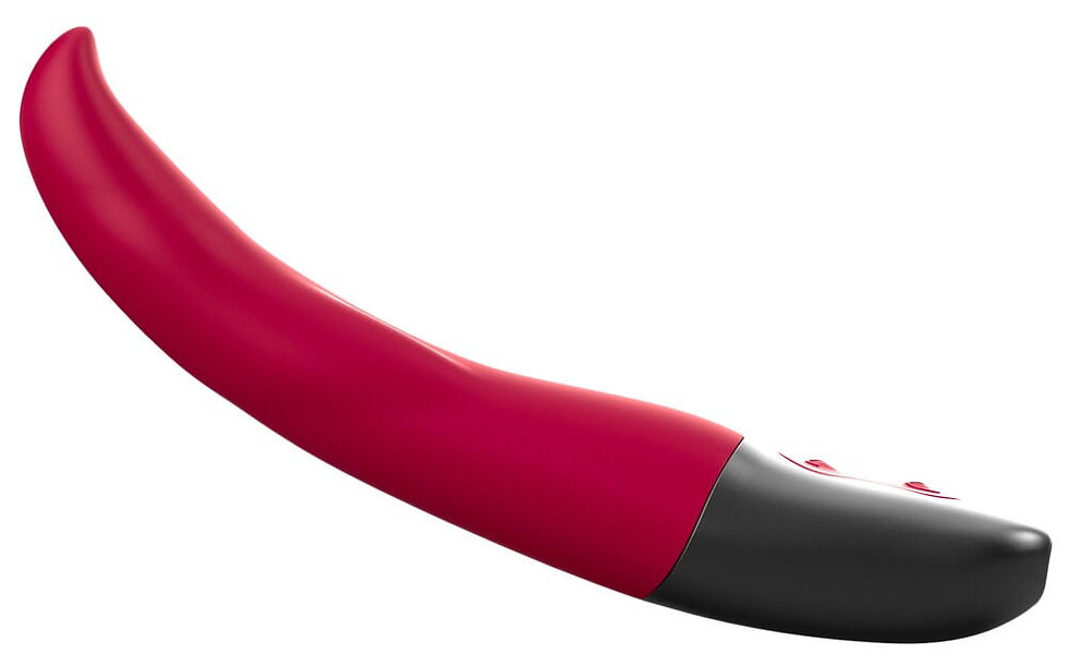 Thumbnail: Flexibler, schlanker Vibrator. Mit gebogener G-/P-Punkt-Spitze. Titanz von NMC. Seitenansicht liegend