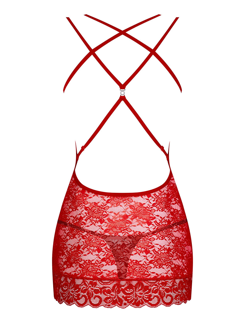 Thumbnail: 2tlg. rotes Negligee Set mit Rosenmustern