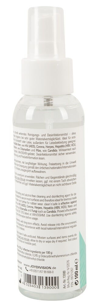 Miniaturbild: Universeller Toycleaner für Sexspielzeug aller Art. Joydivision. Name clean n safe. Ansicht hinten rechtsmit Sicherheitsinfos