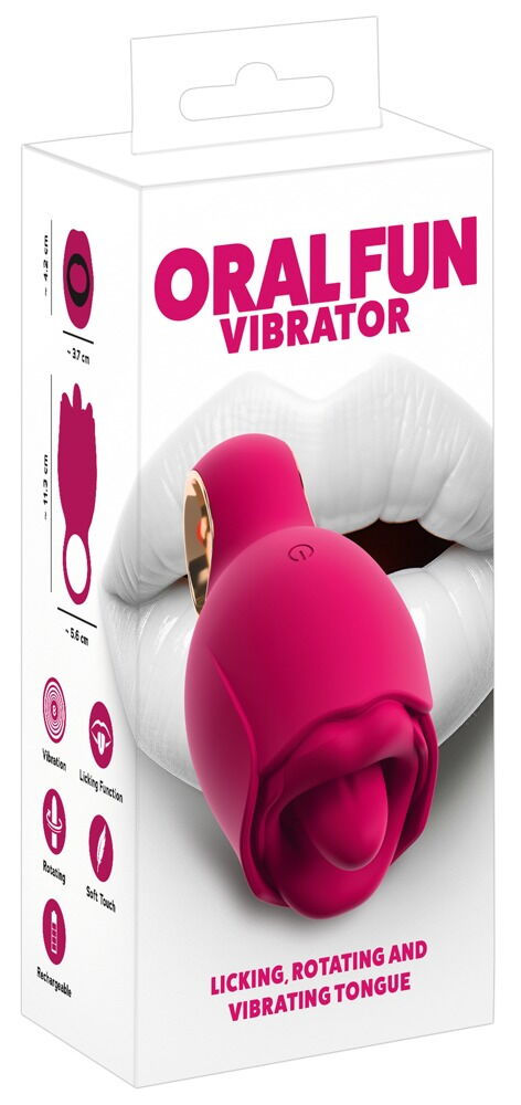 Thumbnail: Zungenvibrator Oral Fun mit Lippen und beweglicher und rotierender Zunge. Außenverpackung Frontansicht