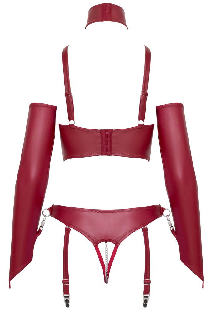 Miniaturbild: Rotes Wetlook Ouvert-Set im Bondage-Style | Cottelli Bondage