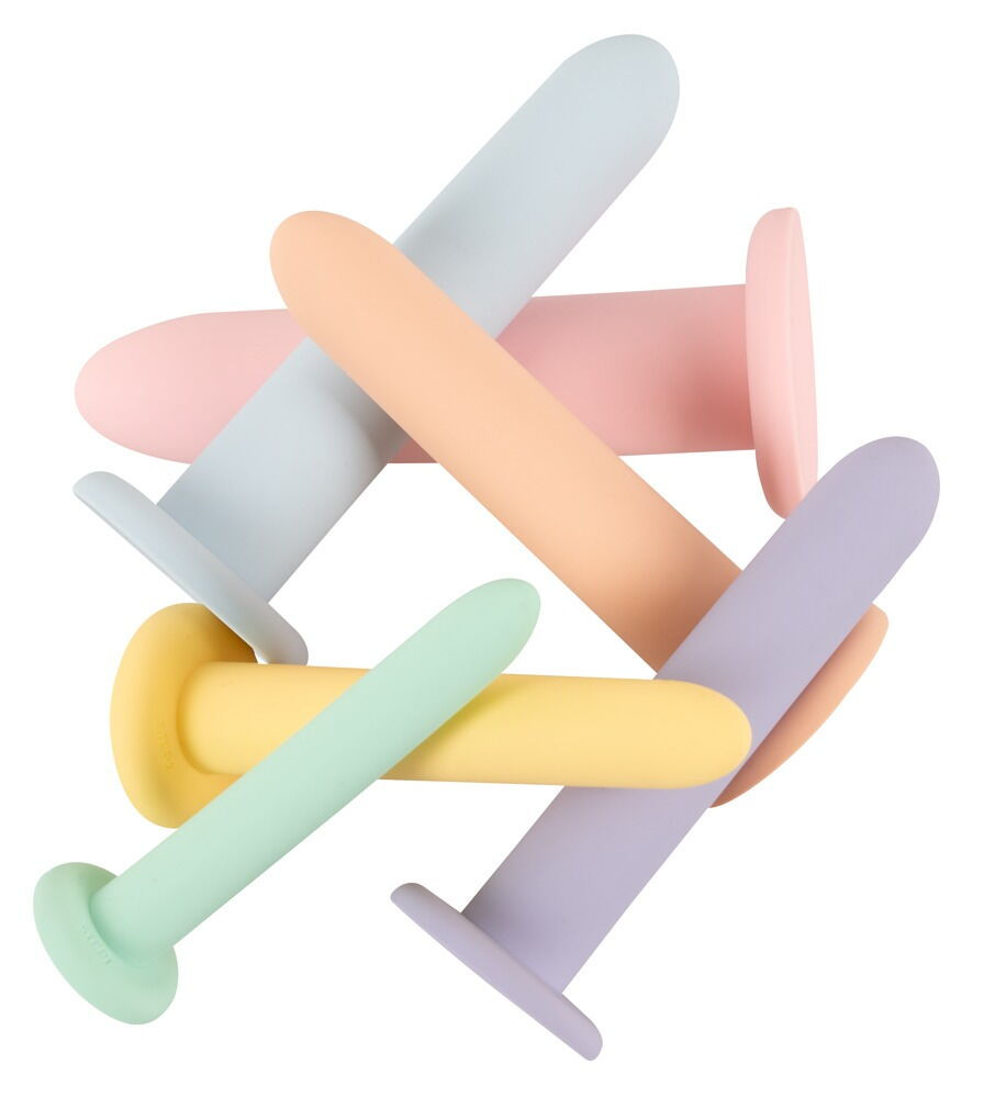 Thumbnail: 6-teiliges Dildo Set in Pastellfarben und unterschiedlicher Größen. wild durcheinander liegend