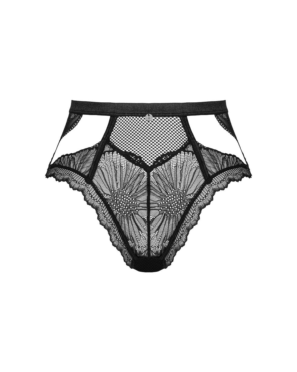 Thumbnail: schwarzer Panty mit Cut-Outs und floralen Mustern