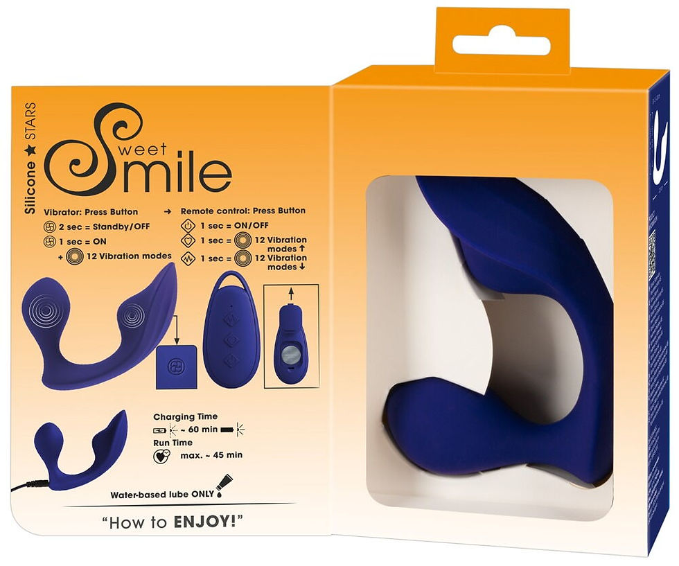Miniaturbild: Slip-Vibrator kombiniert aus Vibro-Analplug und Auflegevibrator. Außenverpackung Frontansicht. Aufgeklappt