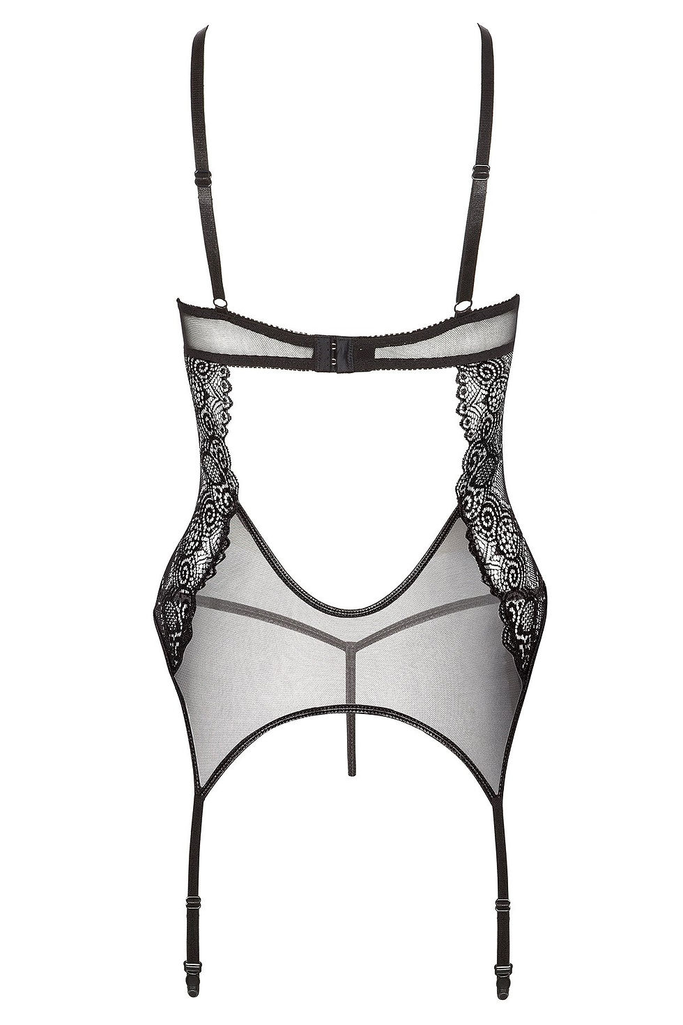 Thumbnail: schwarze Strapscorsage mit sexy 1/4 Cups und passendem String