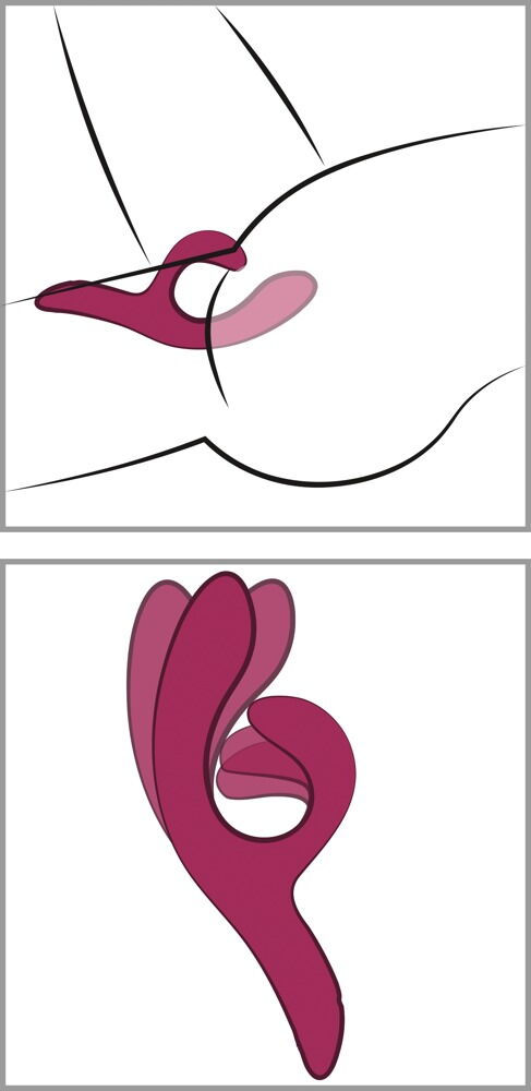 Miniaturbild: Rabbitvibrator Nova 2 von We-Vibe. Flexibler Stimulationsarm. Per App fernsteuerbar. Anwendungsskizze
