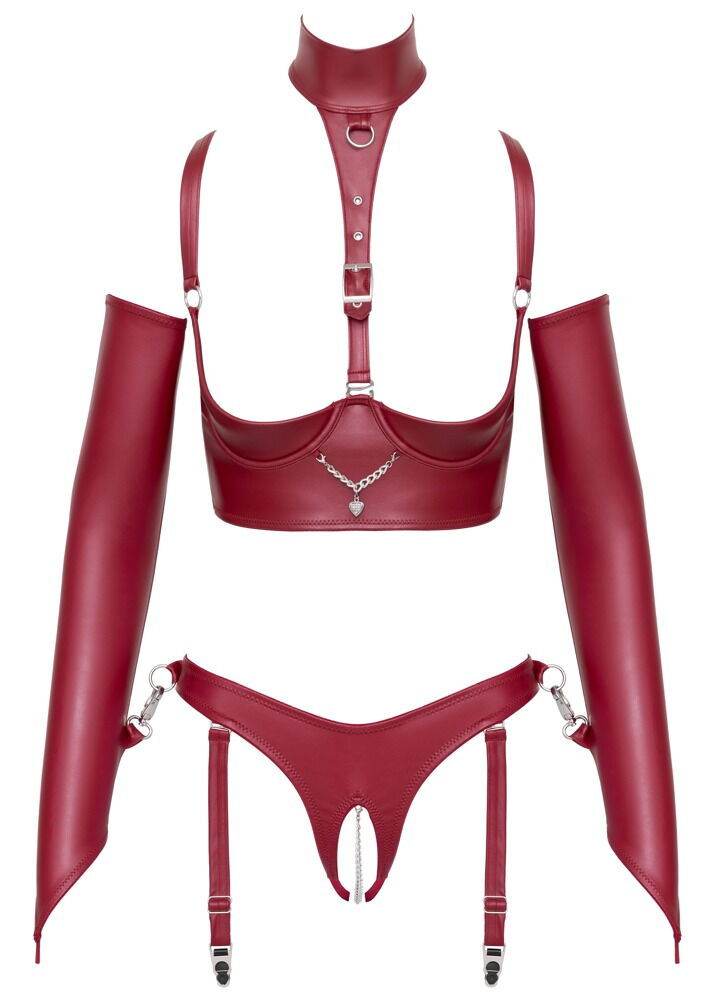 Miniaturbild: Rotes Wetlook Ouvert-Set im Bondage-Style | Cottelli Bondage